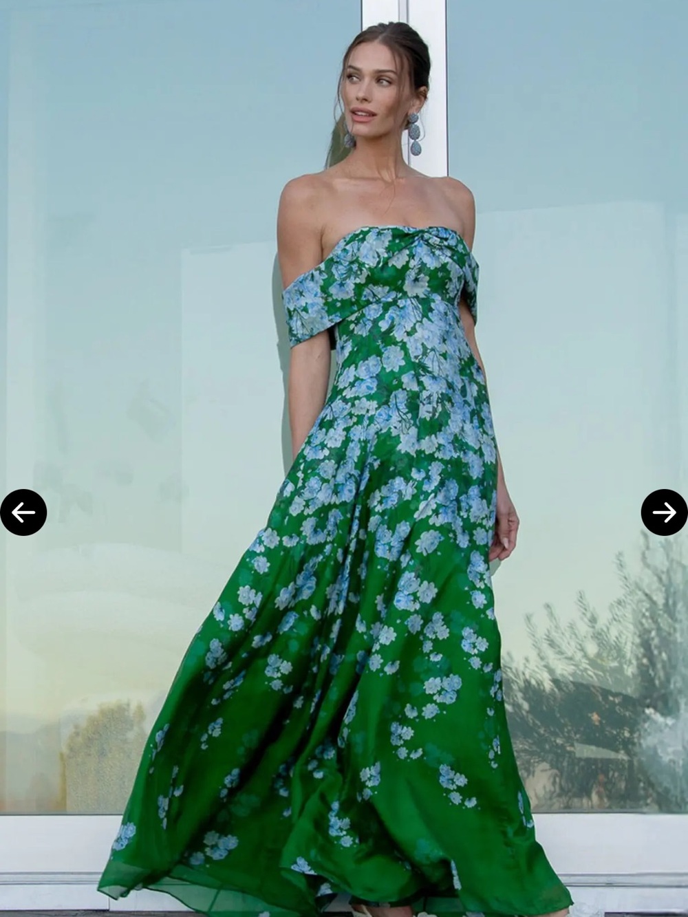 SACHIN & BABI KENNEDY GREEN FLORAL OFF THE SHOULDER GOWN  Size 6